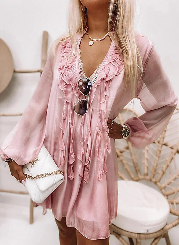 Brownm Fashion Flower Lapel Pullover Long Sleeve Chiffon Shirt
