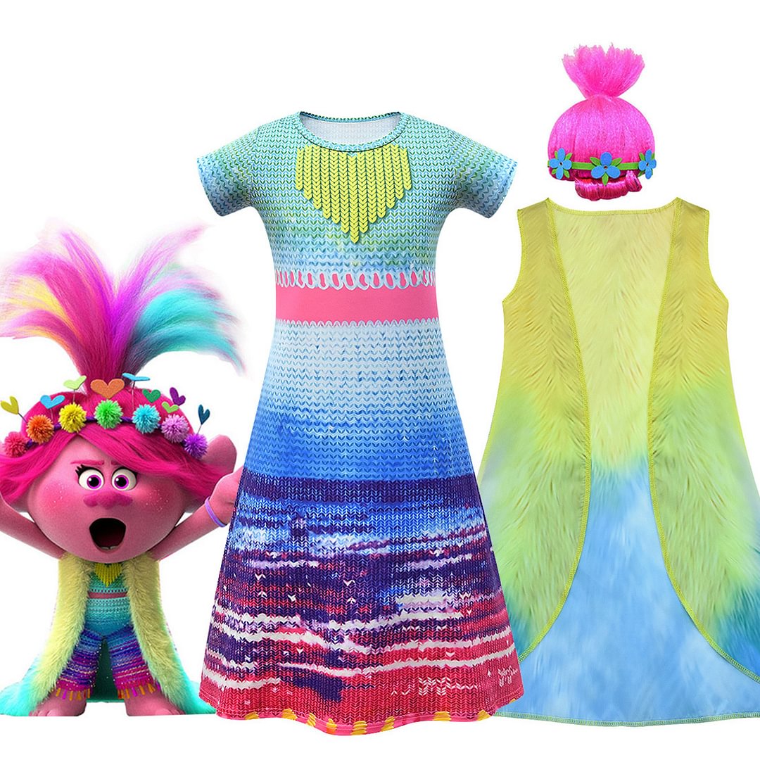 Kids Dresses for Girls Trolls 2 Dress Baby Girl Clothes Costume Short sleeve Princess Dress-Pajamasbuy