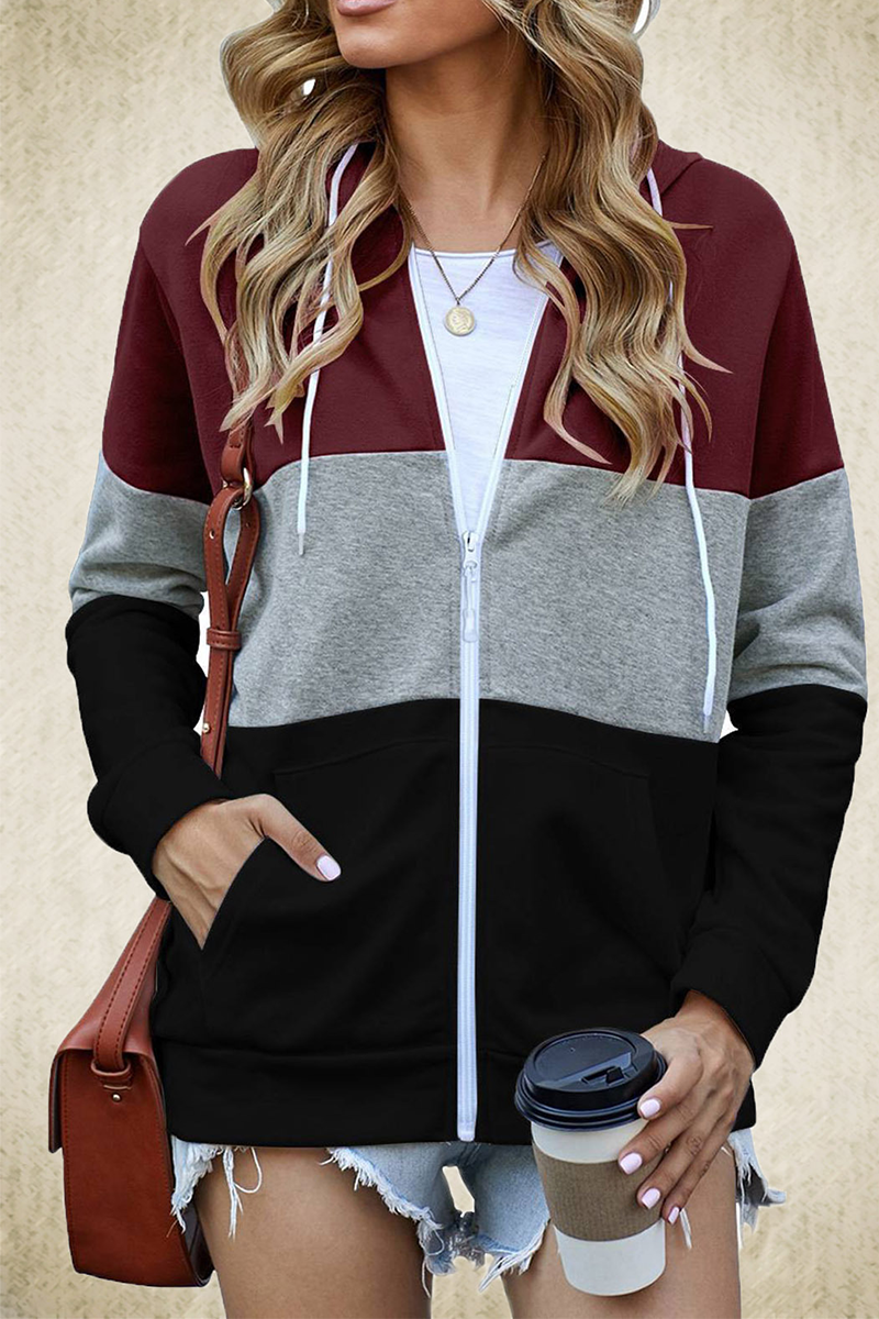 Casual Solid Patchwork Hooded Collar Tops(6 colors)