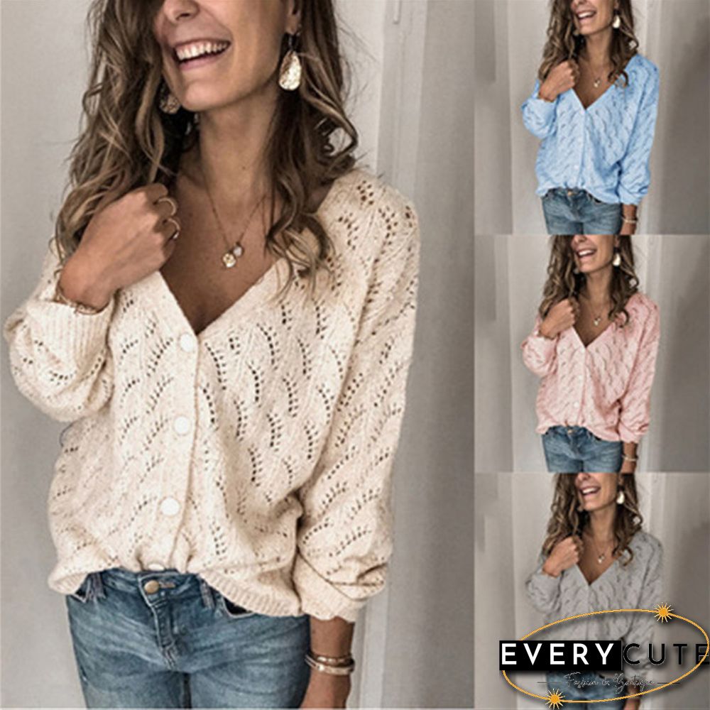 V neck Hollow Out Knit Sweater P13611