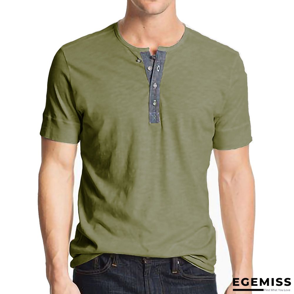 T-shirt with Short Sleeves Henry Shirt Round Neck Cotton T-shirt Men's Clothes | EGEMISS