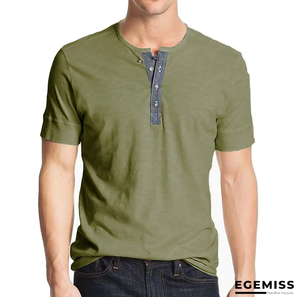 T-shirt with Short Sleeves Henry Shirt Round Neck Cotton T-shirt Men's Clothes | EGEMISS