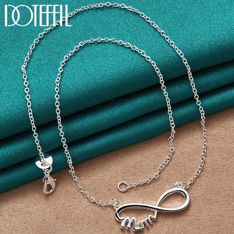 DOTEFFIL 925 Sterling Silver Mom Pendant Necklace 18 Inch Chain For Women Jewelry