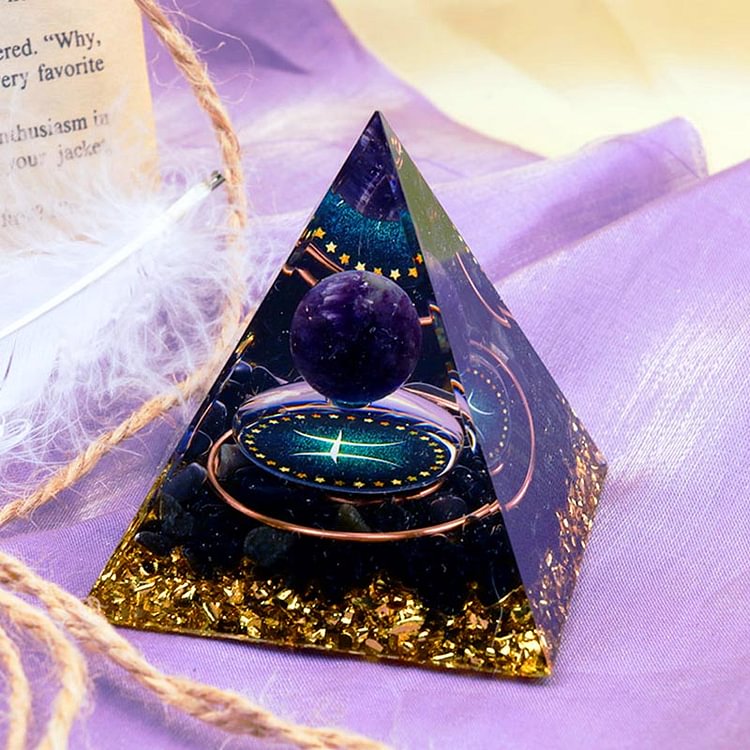 Amethyst Sphere With Obsidian Zodiac Pisces Orgone Pyramid