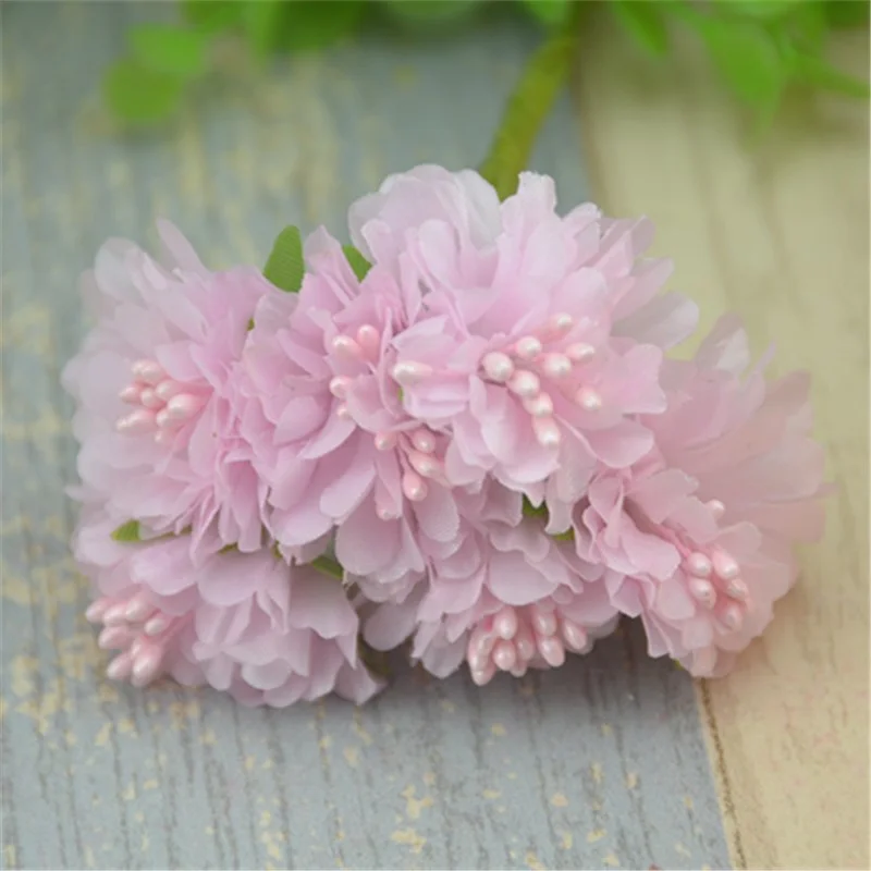 6pcs/lot  Silk Artificial Mini Rose Flowers Bouquet Multicolor Scrapbooking Fake Flower Stamen  Wedding  Decoration Diy Handmade