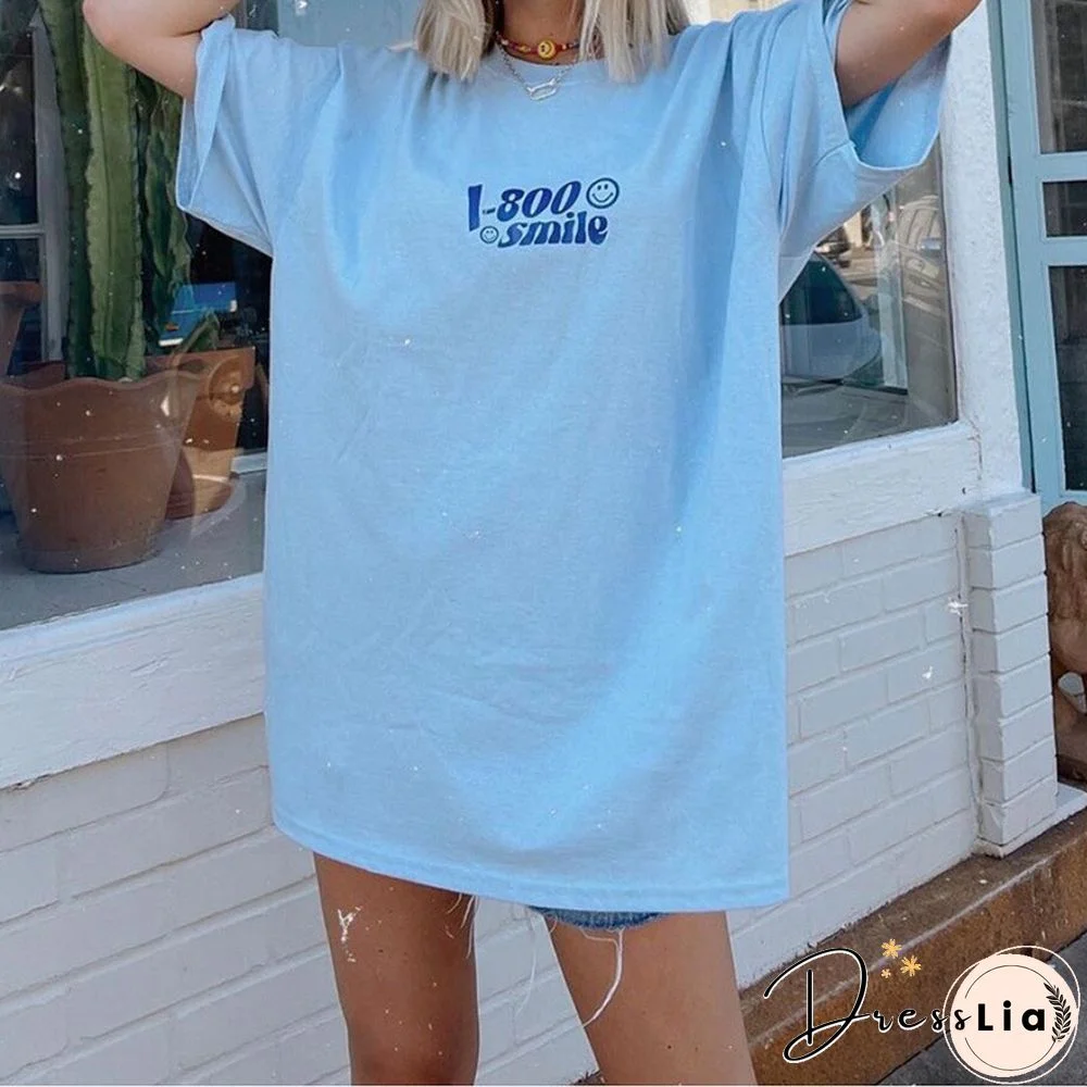 1-800 Smile' Printed Graphic Loose Short-Sleeved T-Shirt