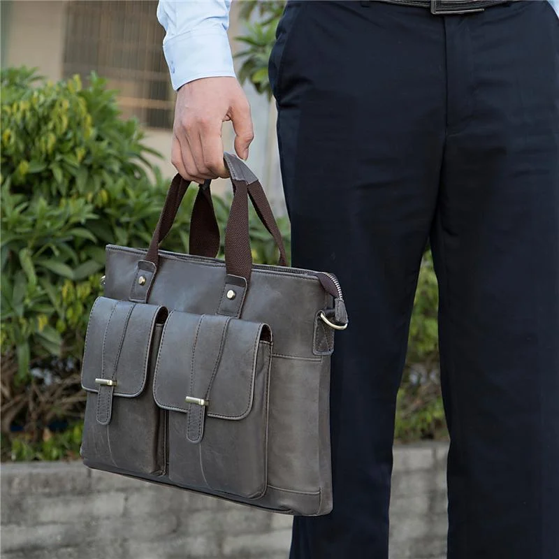 Large Capacity Vintage Leather Casual Business Briefcase