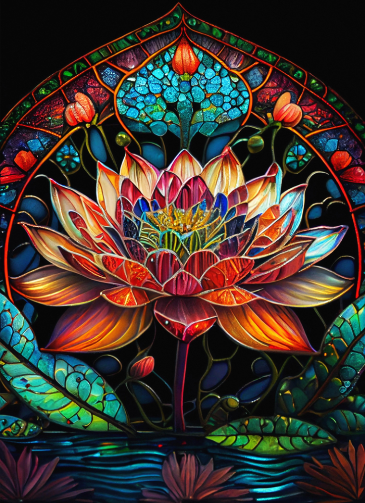 Stained Glass Lotus (canvas) full round or square drill diamond painting