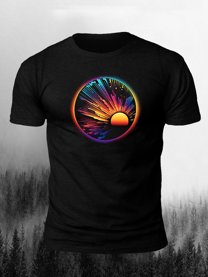 Men's Sun Color Light Radiation Halo Print Casual Short Sleeve T-shirt