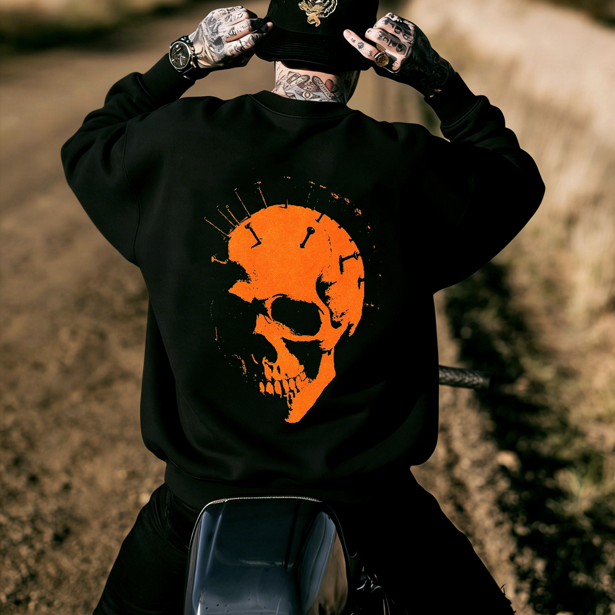 Luminous Skull Graphic Round Neck Cotton Sweatshirt