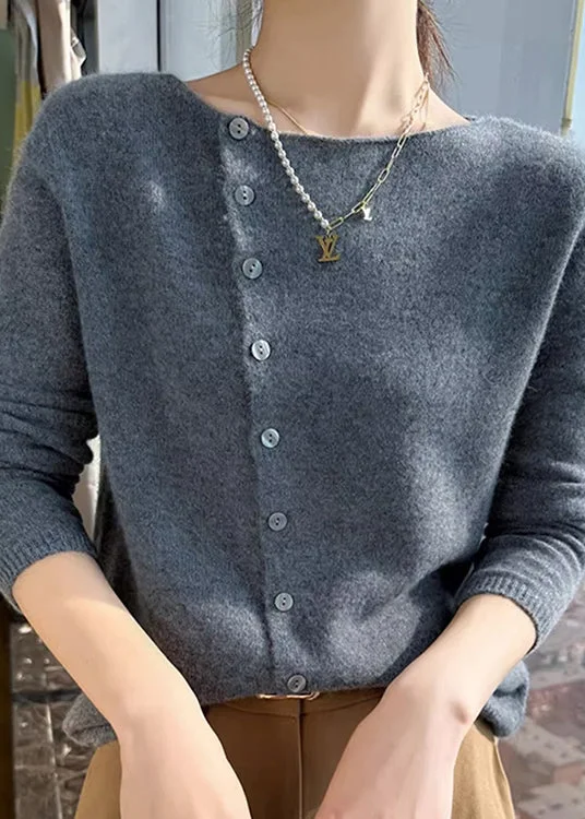 Simple Style Apricot O Neck Button Woolen Sweater Tops Fall