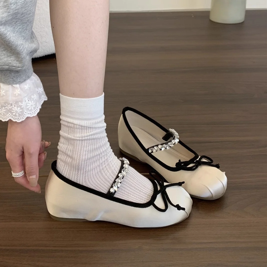 Breakj Breakj Height Raised Small Silk Satin Single Shoes Women 2025 New Spring And Autumn French Retro Ballet Style Thick-Soled Mary Treasure Shoes