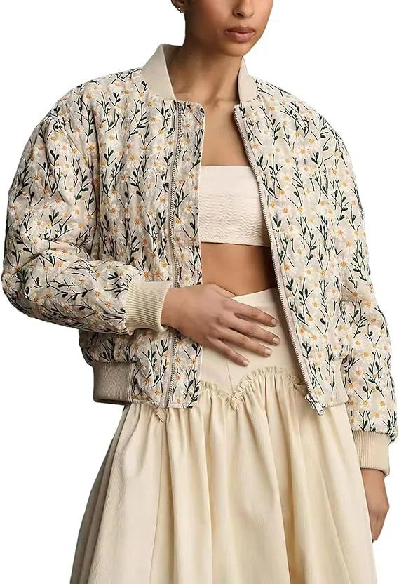 Toloer 2024 Daisy Dyeing Pocket Zip Short Flying Jacket Cotton Suit Female WQK0501-Outfit Ideas