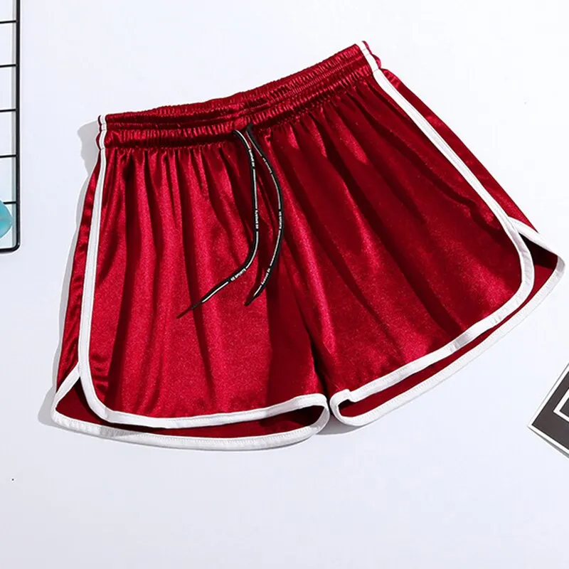 GAOKE S-XL  Women Short Workout Red Black Gray Blue Silk Satin Sexy Beach Wear Hot Casual Summer Shorts 2021