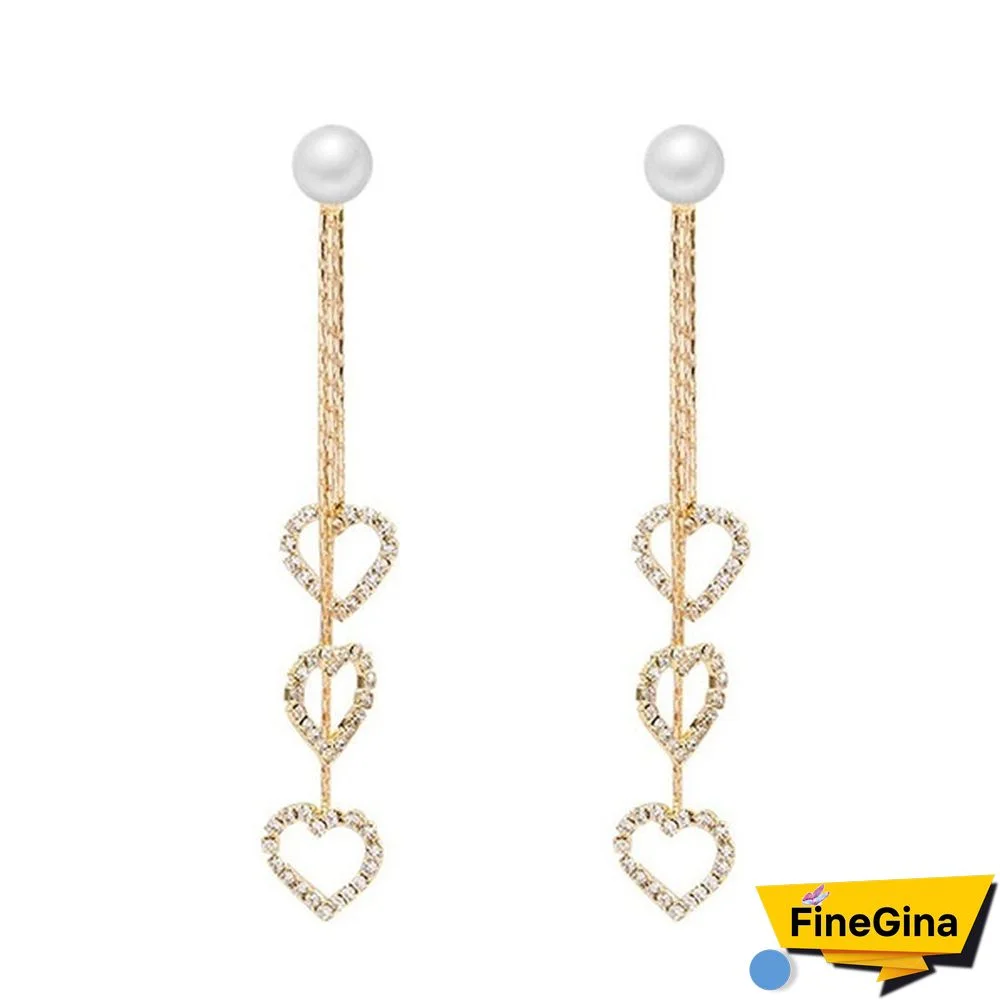 Heart Zircon Tassel Earrings, Tassel Sterling Silver Earrings, Dangle Heart Earrings, Romantic Jewelry for Woman, Woman Gift