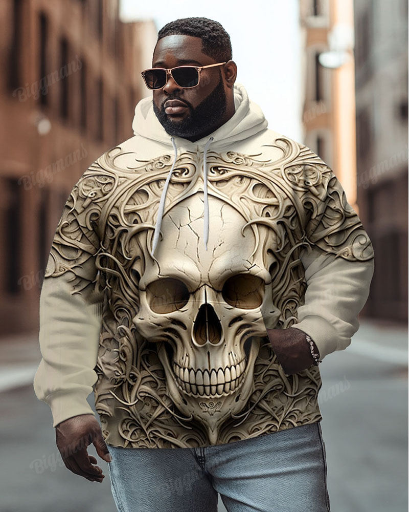 Men's Plus Size Street Fashion Apricot 3D Vine Skull Print Hoodie Sweatshirt