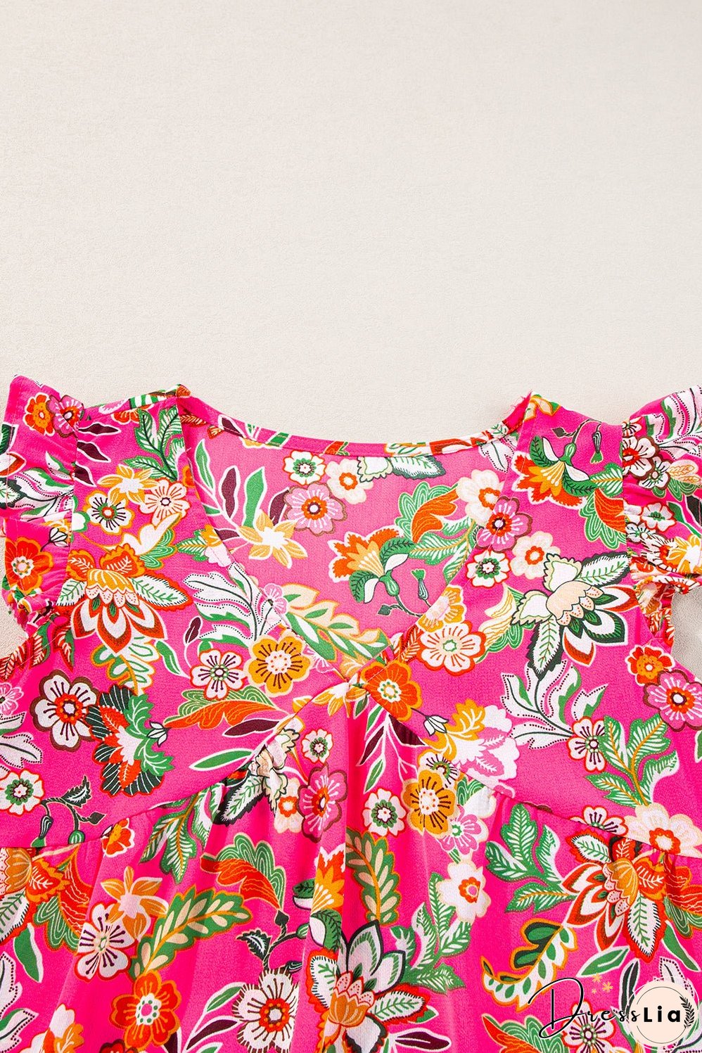 Rose Floral V Neck Ruffle Tank Top