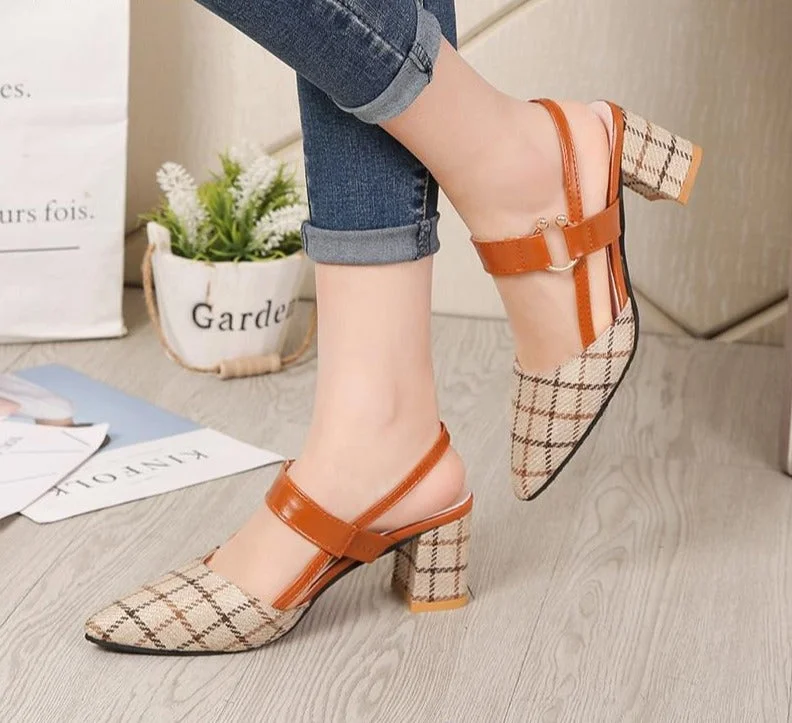 Lady Shoes New Hollow Coarse Sandals High-Heeled Shallow Mouth Pointed Pumps Work Women Female Sexy High Heels Zapatilla Lattice