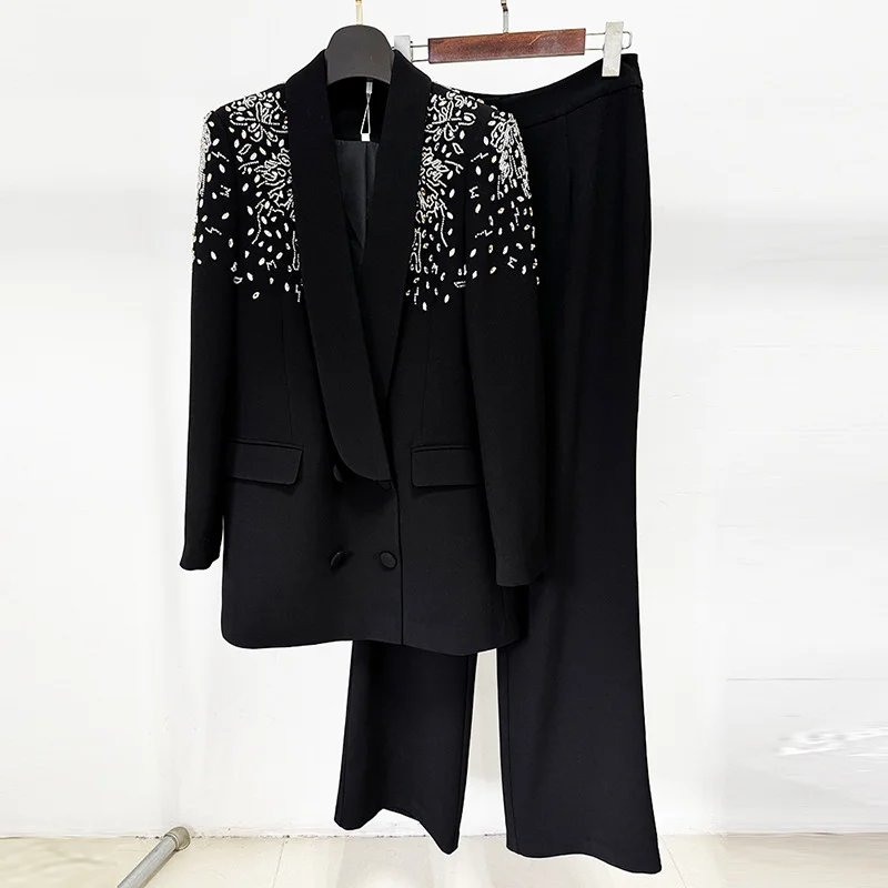 Nigikala Nigikala New Star Fashion Heavy Industry Nails And Studded Suit Jacket Trousers Set Two-Piece Set