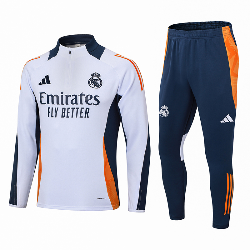 2024/2025 Kids Size Real Madrid Half-Pull Training Suit White Football Shirt 1:1 Thai Quality