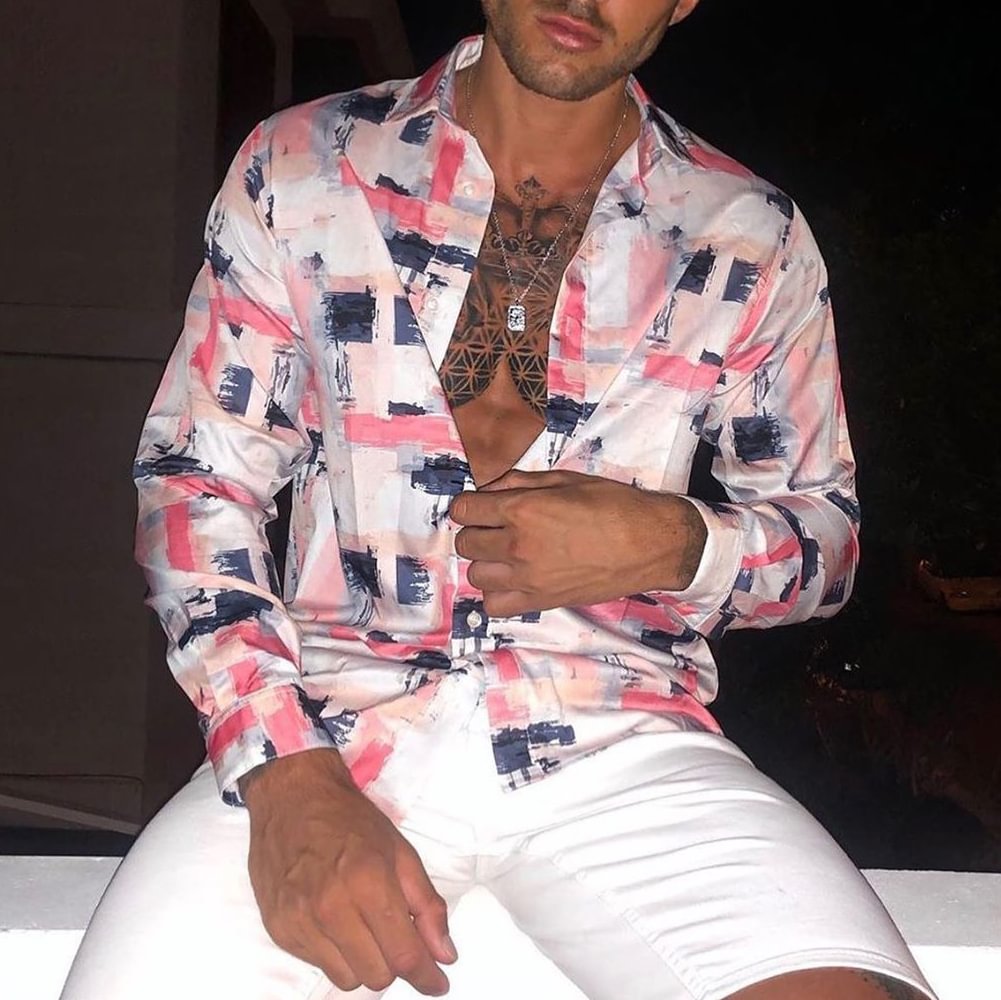 Mens pink print long sleeve shirtMens pink print long sleev / [viawink] /