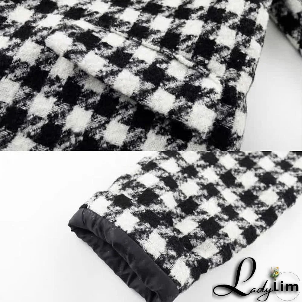 Chic Lattice Print Lapel Blazer T-Shirt High Waist Slim Denim Pants