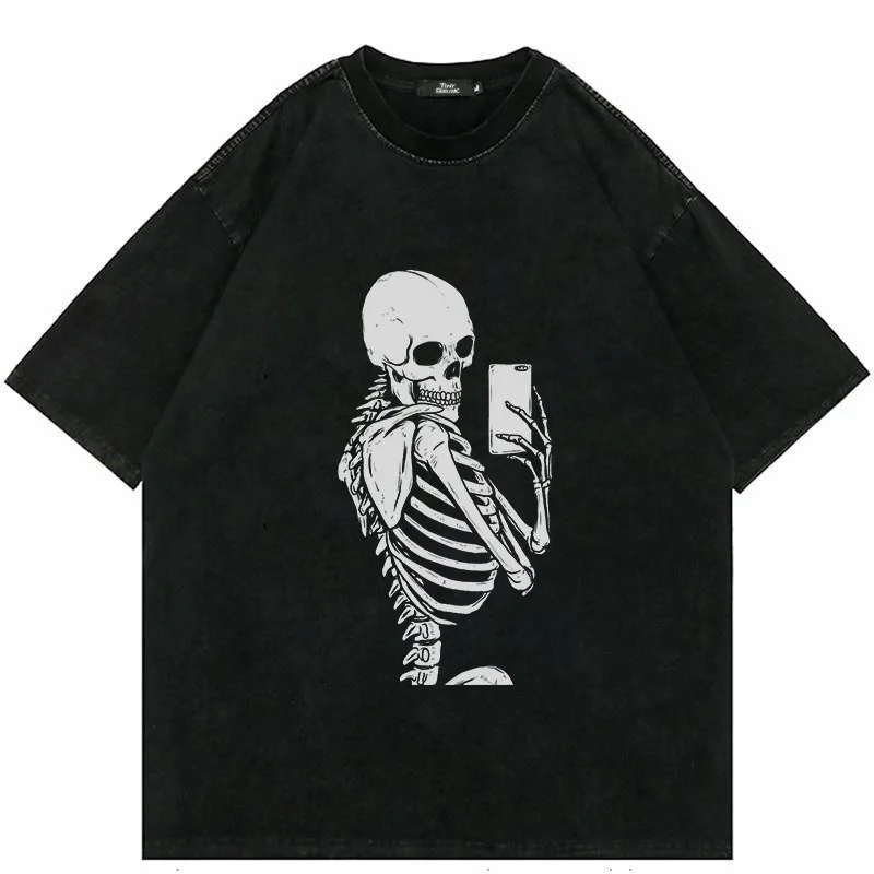 Fashion Skeleton's Selfie Design Black T-shirt