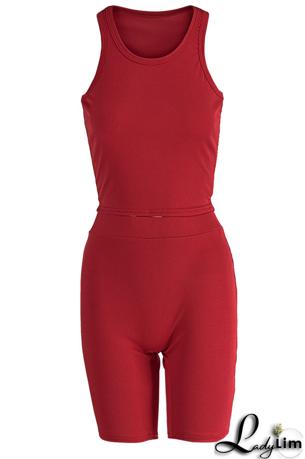 Blue Casual Solid Split Joint O Neck Sleeveless Two Pieces