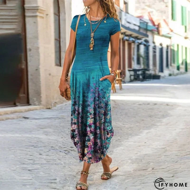 Short Sleeve A-Line Hobo Vintage Beach Knitting Dress | IFYHOME