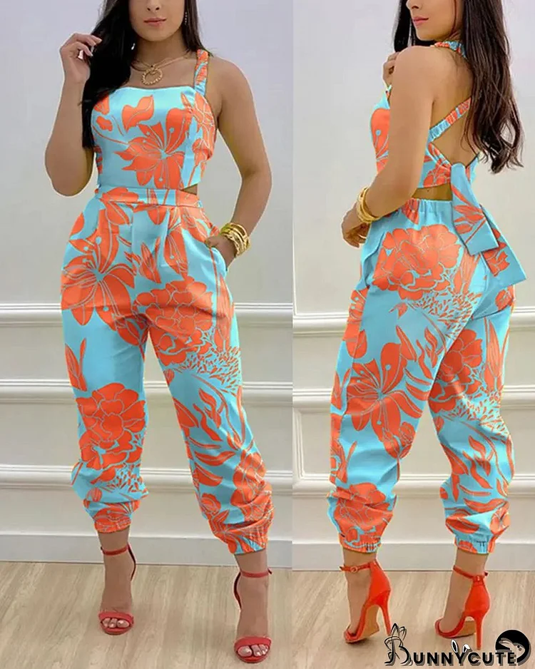 women's fashion suspender print jumpsuit