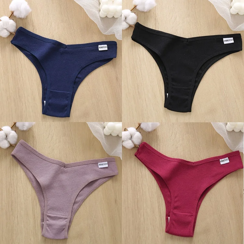 4PCS/Set Cotton Panties Women's Panties FINETOO Sexy Female Underpants Low Waist Underwear Women Pantys Lingerie M-XL