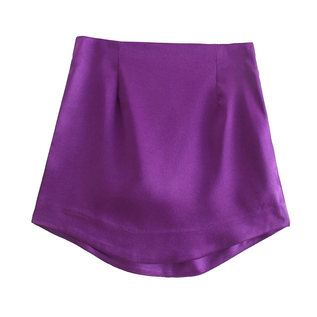 Willshela Women Fashion Purple Satin Mini Skirt High-waist Side Zipper Chic Lady Woman INS style Soft Short skirts