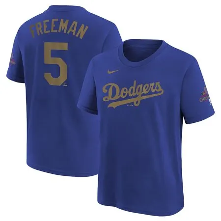 Youth Los Angeles Dodgers #5 Freddie Freeman Royal 2025 Gold Collection Name & Number T-Shirt EAXB