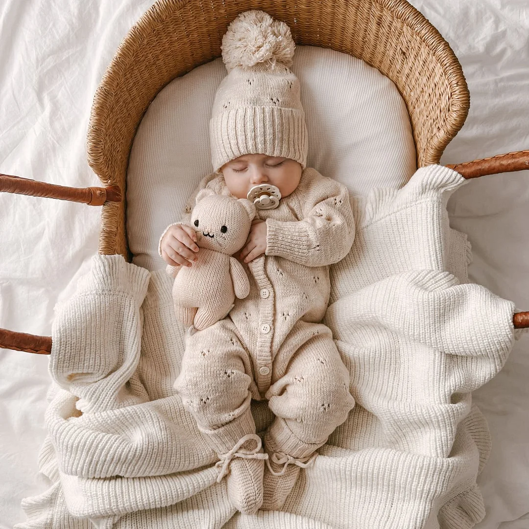 2PCS Thick Newborn Solid Color Knit Baby Jumpsuit