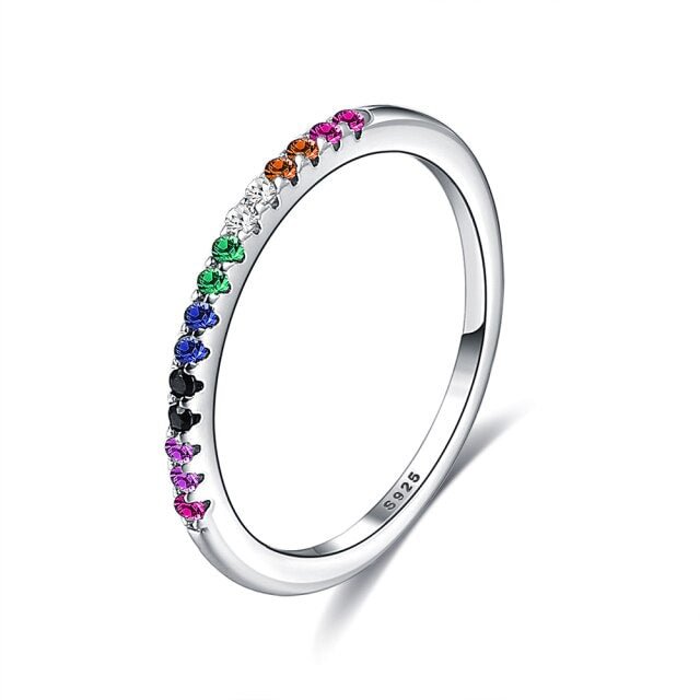YOY-Sterling Silver Rainbow Color Finger Rings