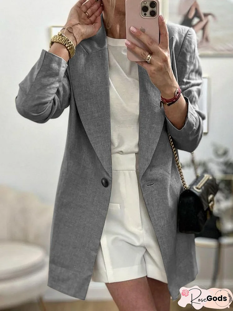 Plain Cotton Linen Loose Button Suit Jacket Plus Size