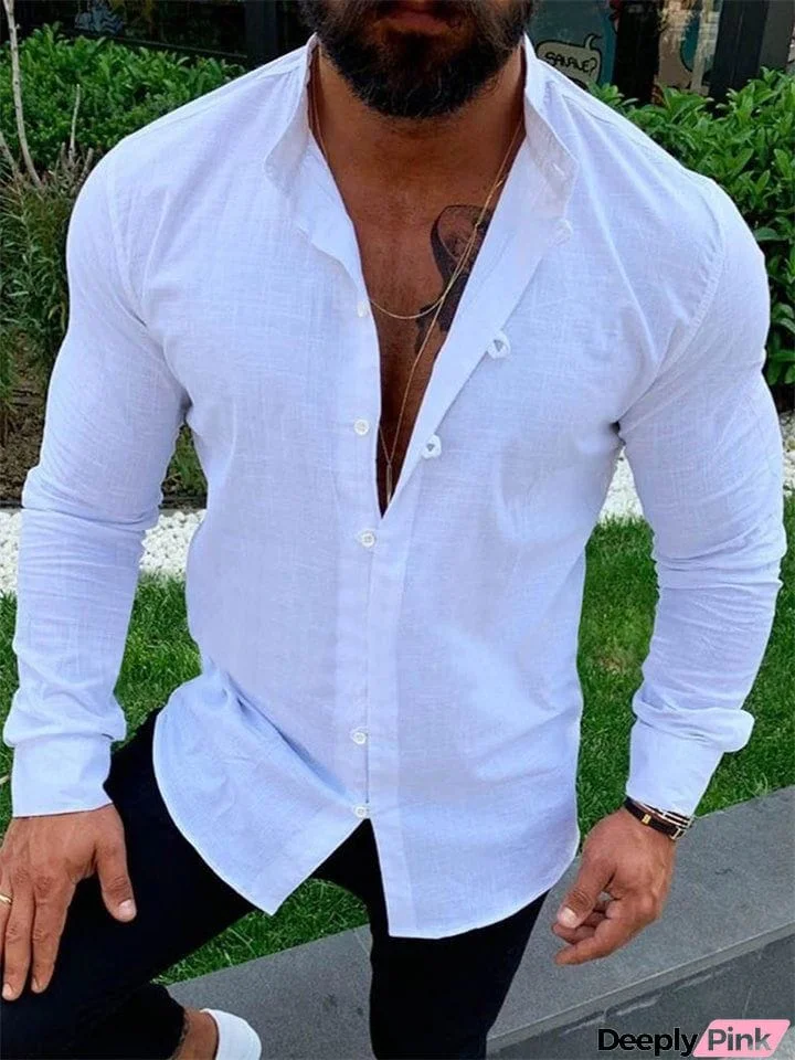 Men's Vacation Casual Stand Collar Knot Button Long Sleeve Shirts