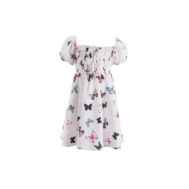 Kid Butterfly Print Puff Sleeve Dress