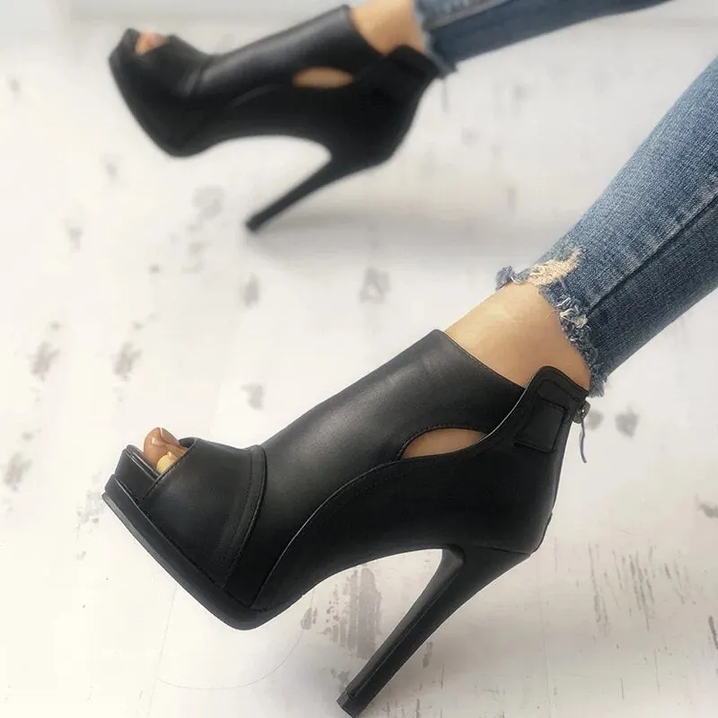2019 New Women Pumps Spring Fall Office Shoes Breathable Hollow Out Square Heel Boots Woman Platform Heels Party Wedding Shoes