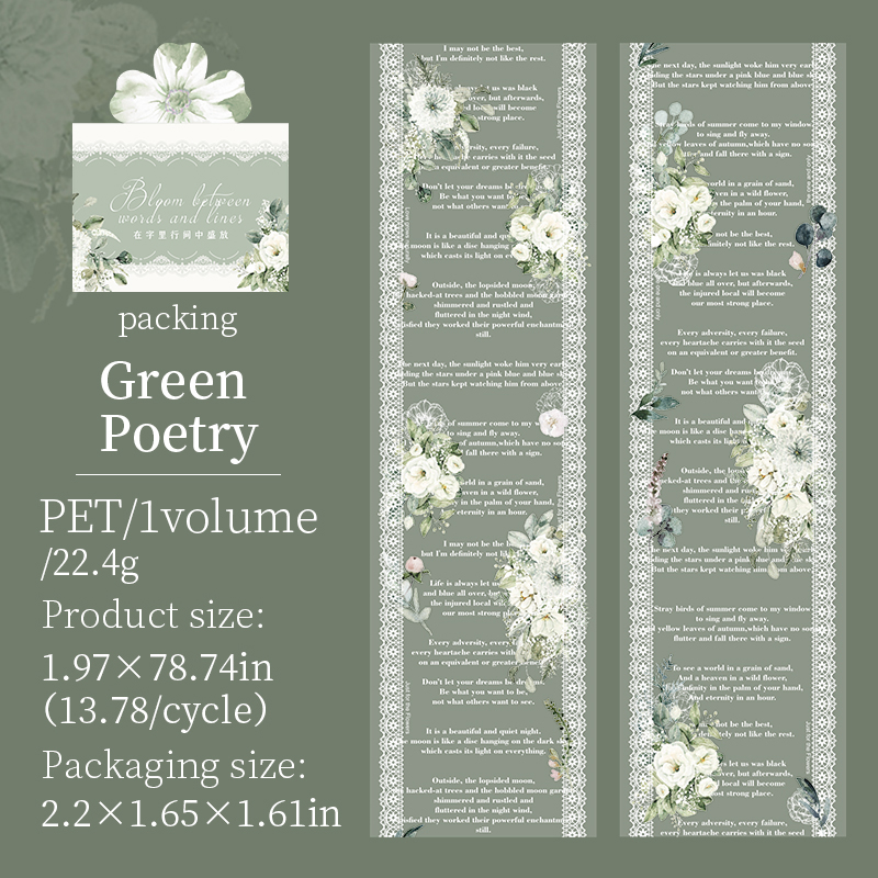 Journalsay 50mm*200cm Bloom Between Words and Lines Series Vintage Lace Flower Letter PET Tape 