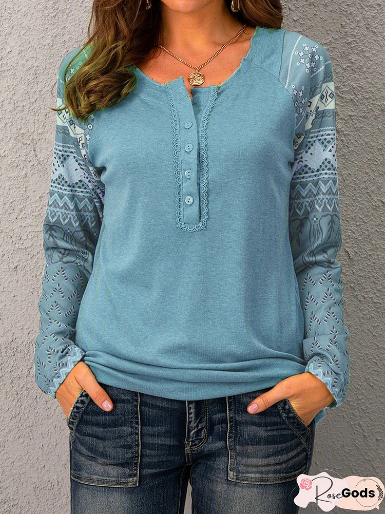 Long Sleeve Cotton V Neck Tops