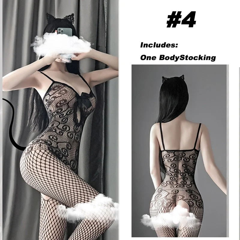 OJBK Sexy Lingerie 16 Types Teddies Fishnet Erotic Outfit Open Crotch Stretch Mesh Body Stockings Elasticity Underwear 2022 New
