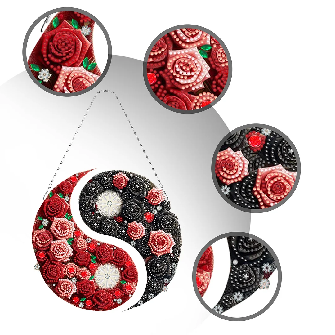 Rose Yin Yang 2D Flat DIY Diamond Painting Set Diamond Art Pendant Home Decor