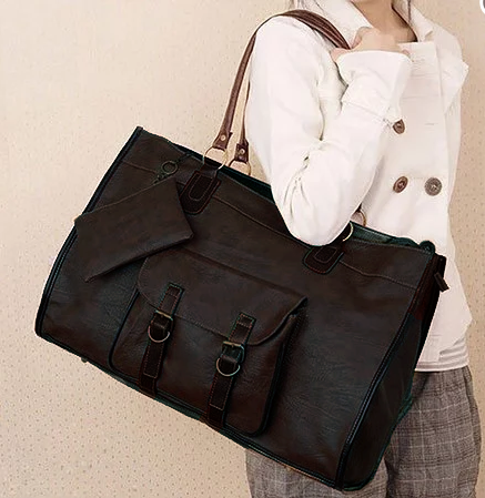 Vintage Women PU Leather Large Bags Shoulder Handbag Travel Tote Purse Book Bags-elleschic