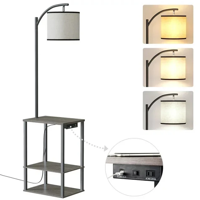 AOHAO Floor Lamp with Table, Lamps for Living Room with Charging Station(USB & AC Port),Lamp Table for Living Room, Gray