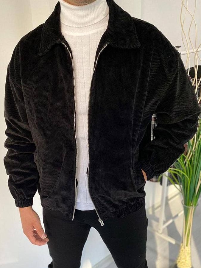 Men Casual Black Corduroy Jacket