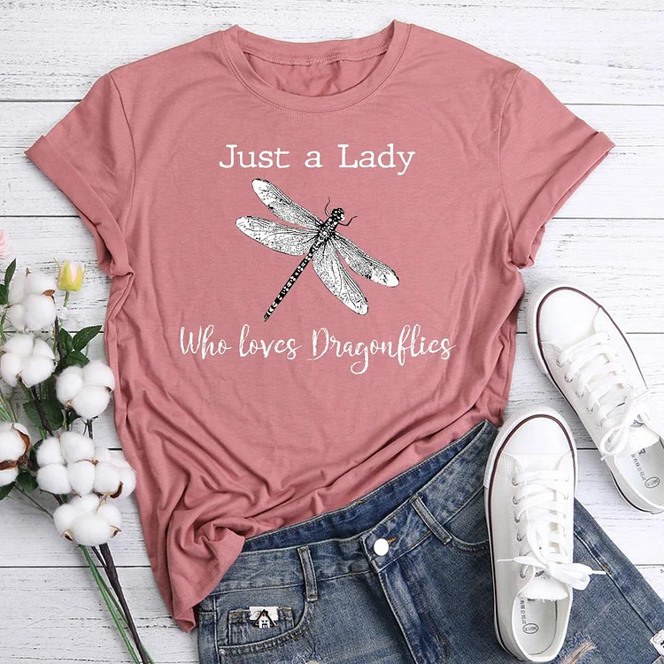 Just a lady who loves Dragonfly T-Shirt Tee -06393-Annaletters