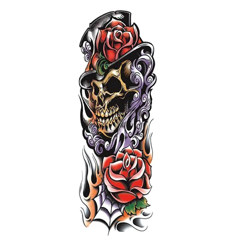 Waterproof Temporary Fake Tattoos Sticker Skull Totem Tiger Monster Body Art Full Arm Sleeve Fake Tattoo Snake for Men Women