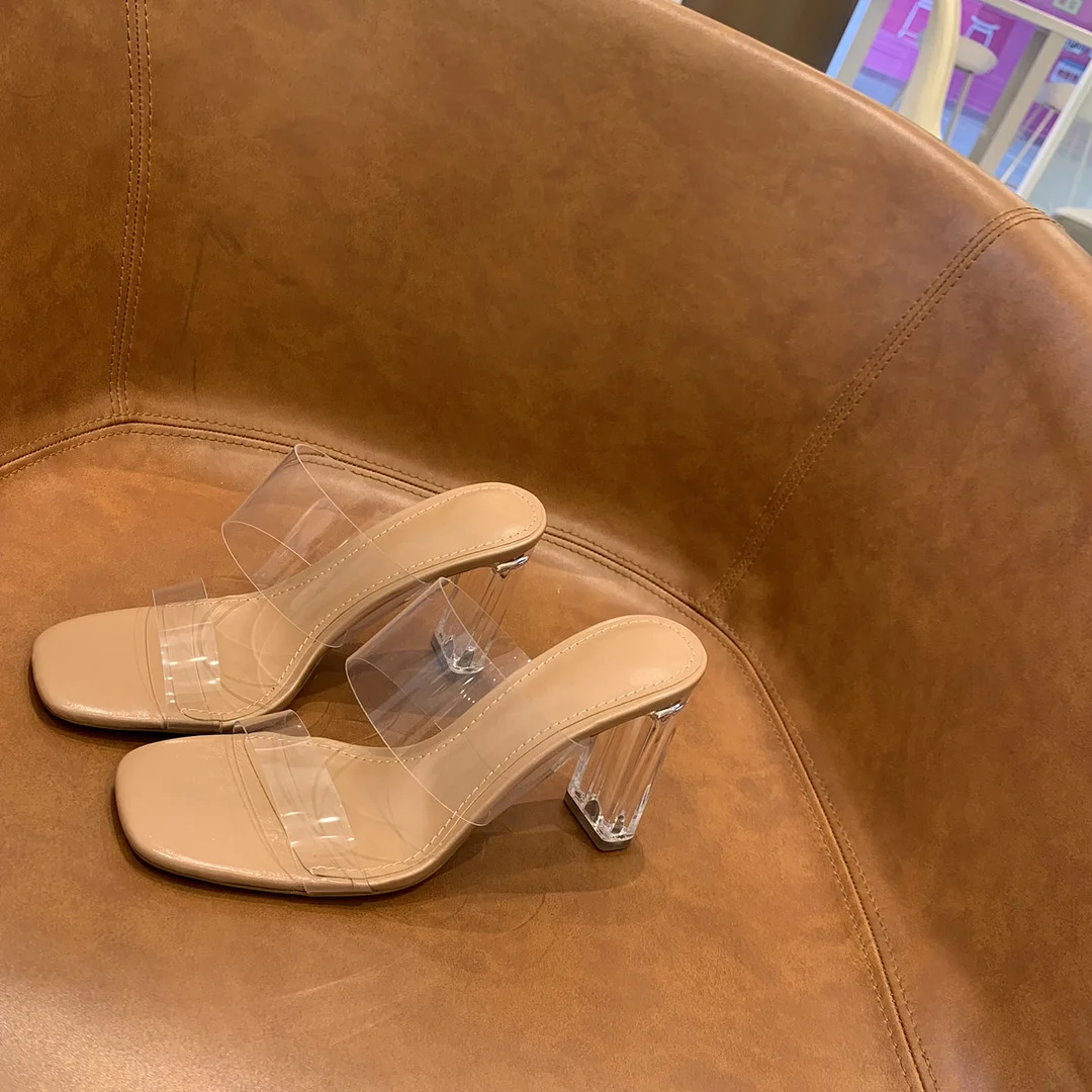 Breakj Breakj Sandals Women 2025 Summer New Fashion Transparent Heeled Crystal Shoes Coarse Heel Slippers
