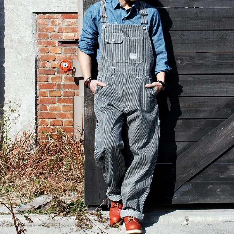 Vintage Adjustable Utility Straps Striped Cargo Overalls